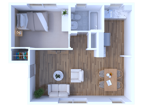 Floor plan for 1 bed, 1 bath, 575 sqft